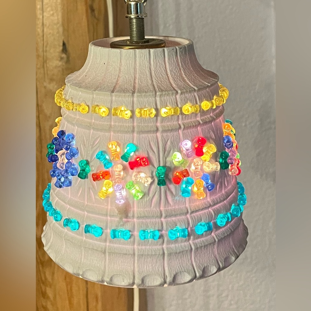 Vintage Boho Small Swag Lamp • Beaded Plastic Pendant Light • Plug-In - Picture 3 of 10
